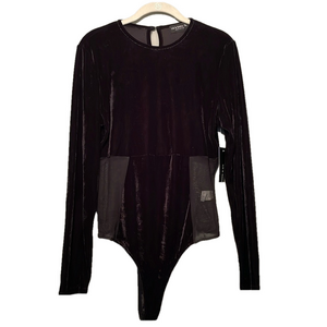 NWT LIZ & SARA BLACK VELVET BODYSUIT SIZE XL